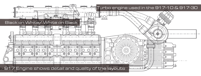 “Technical line artwork illustration of the Porsche 917 KH endurance racing car